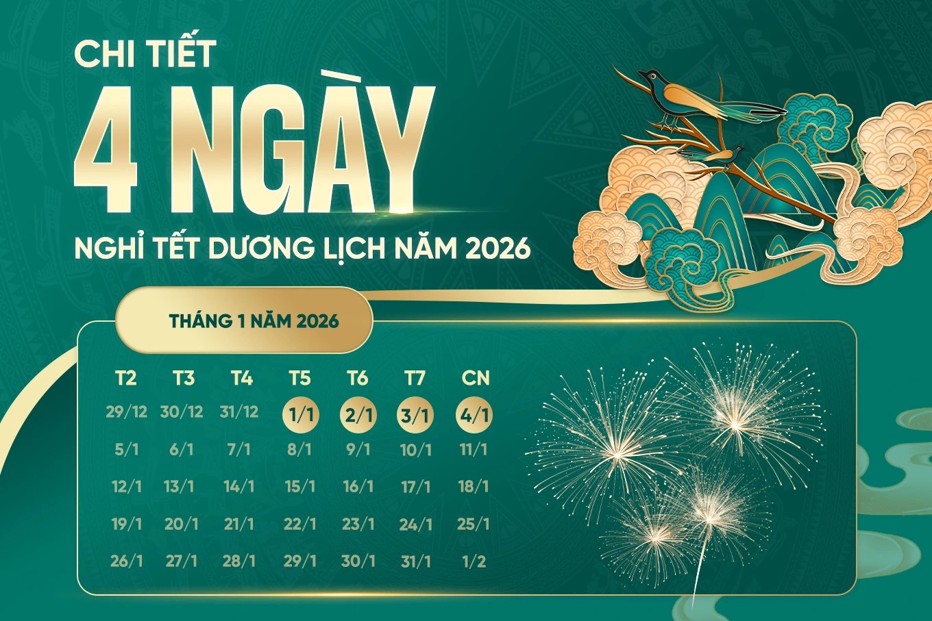 Thông báo nghỉ lễ Tết dương lịch năm 2026