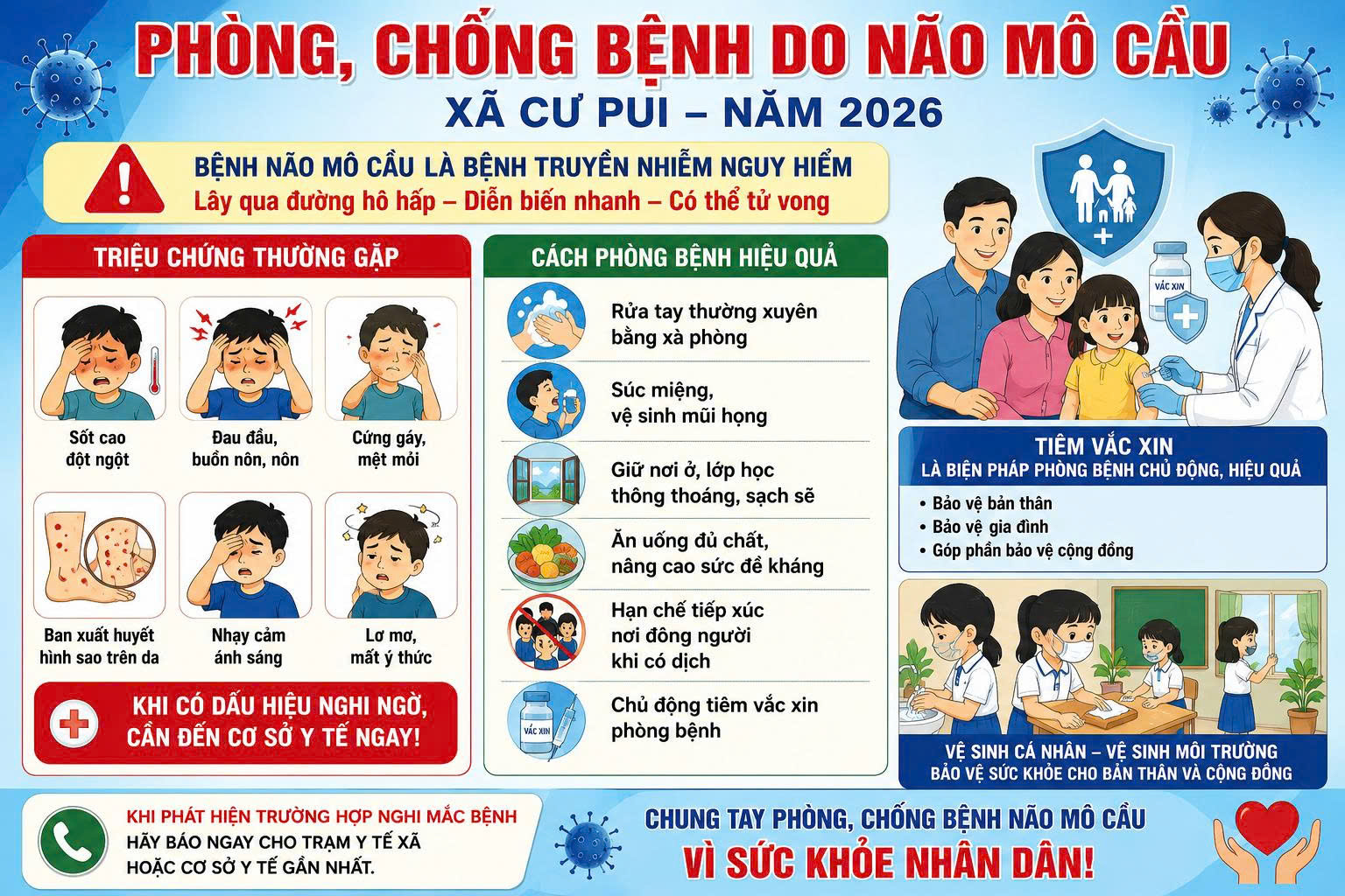 Chủ động triển khai kế hoạch phòng, chống bệnh do não mô cầu năm 2026